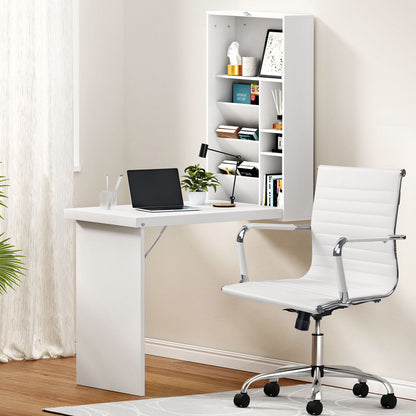 Artiss Computer Desk Office Chair Set PU Leather Wall Mount Foldable Table White - Image 8