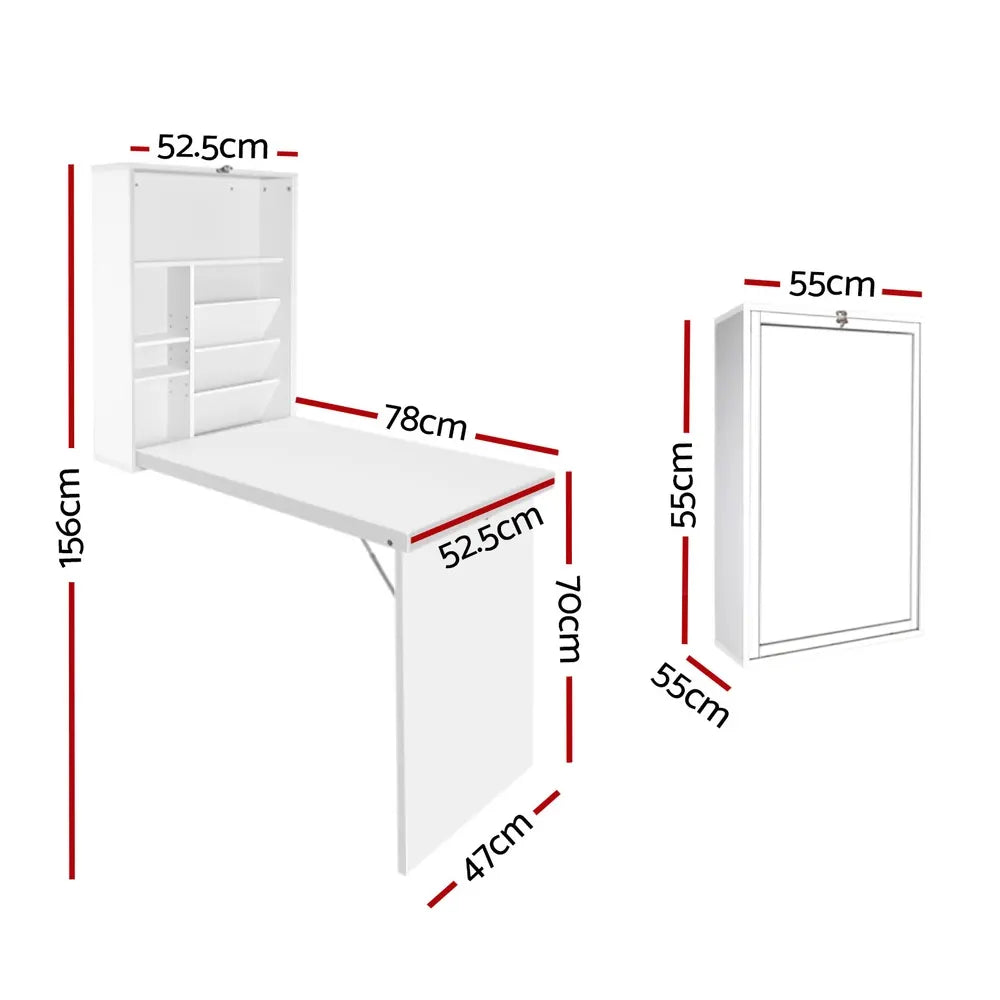 Artiss Computer Desk Bookshelf Wall Mount White - Image 2