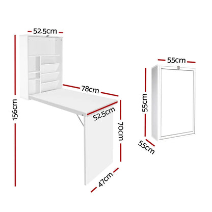 Artiss Computer Desk Bookshelf Wall Mount White - Image 2