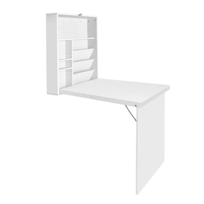 Artiss Computer Desk Bookshelf Wall Mount White - Image 3