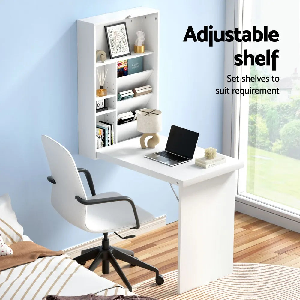Artiss Computer Desk Bookshelf Wall Mount White - Image 5