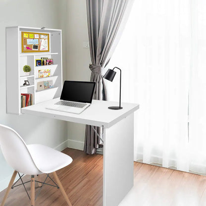 Artiss Computer Desk Bookshelf Wall Mount White - Image 7