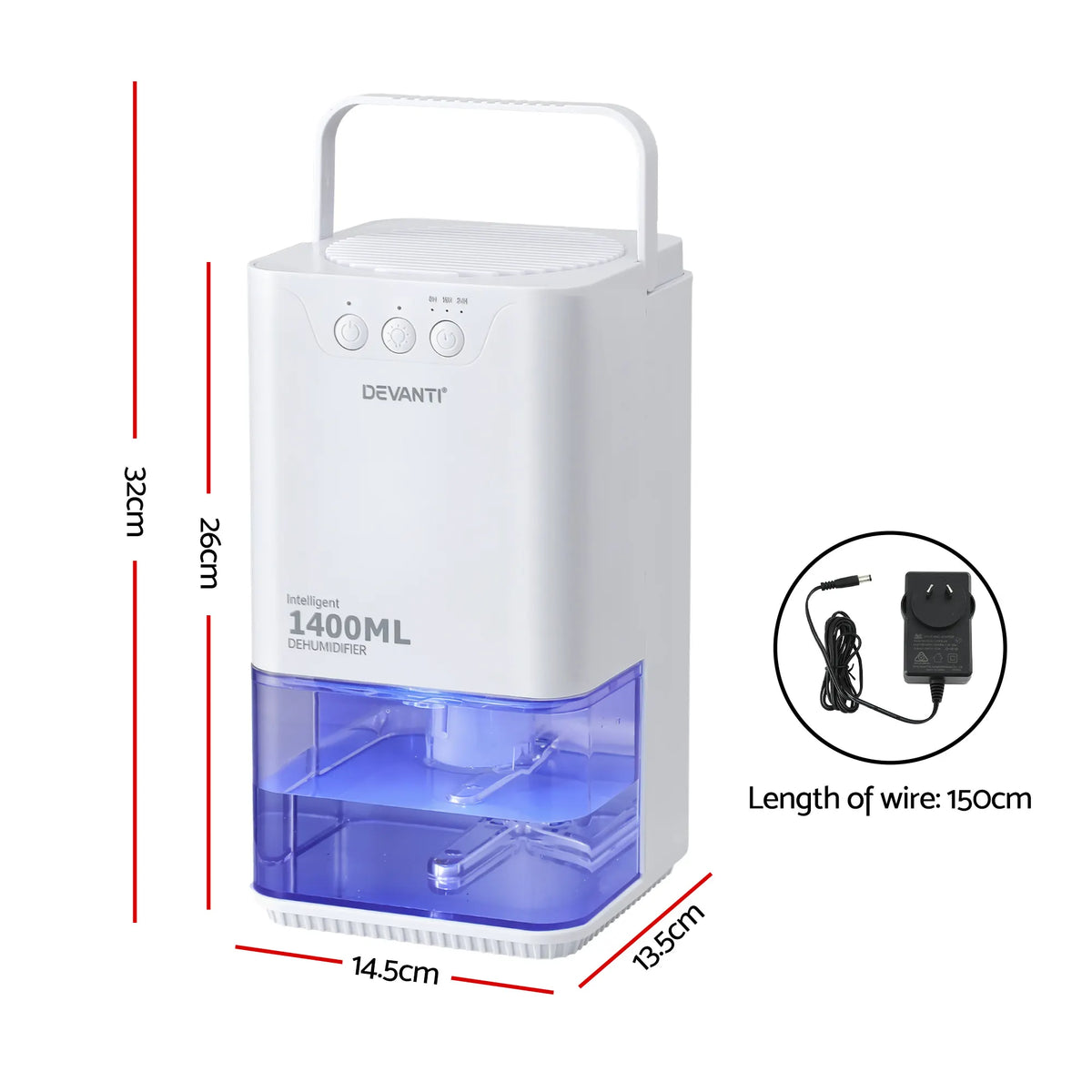 Devanti 1400ML Portable Dehumidifier Quiet Sleep Mode Timer Auto Off Bedroom White - Image 2