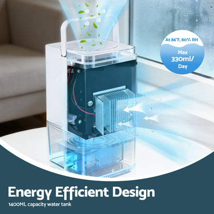 Devanti 1400ML Portable Dehumidifier Quiet Sleep Mode Timer Auto Off Bedroom White - Image 4