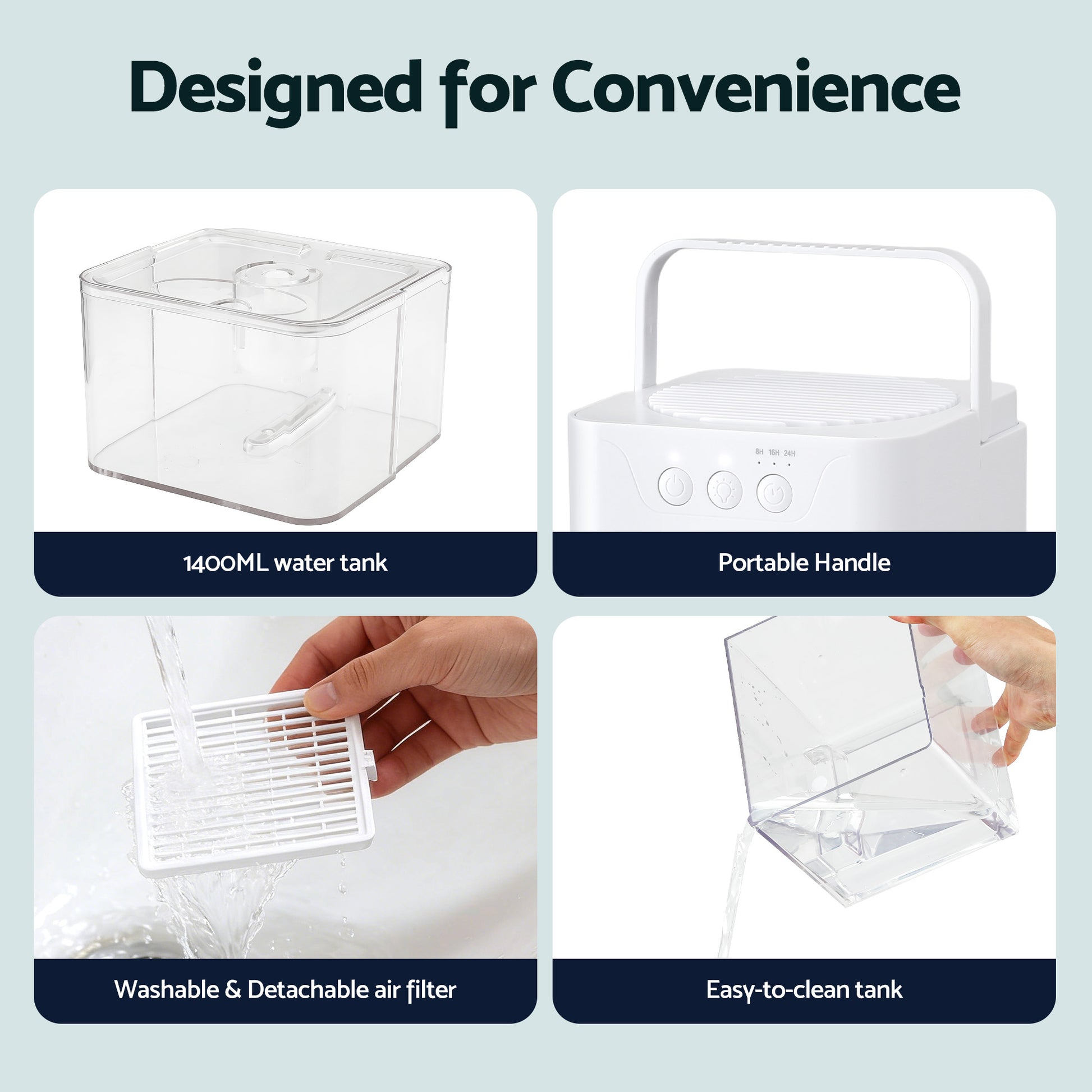Devanti 1400ML Portable Dehumidifier Quiet Sleep Mode Timer Auto Off Bedroom White - Image 7