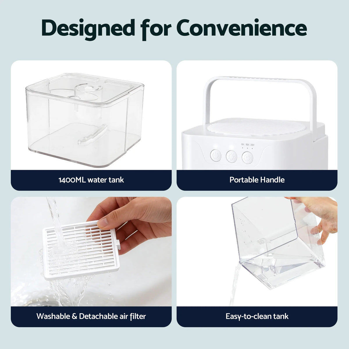 Devanti 1400ML Portable Dehumidifier Quiet Sleep Mode Timer Auto Off Bedroom White - Image 7