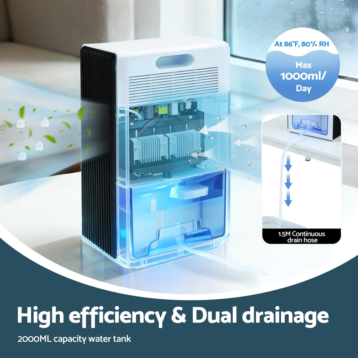DEVANTI 2000ml Portable Dehumidifier Moisture Absorber Home Bedroom Quiet Remote - Image 4