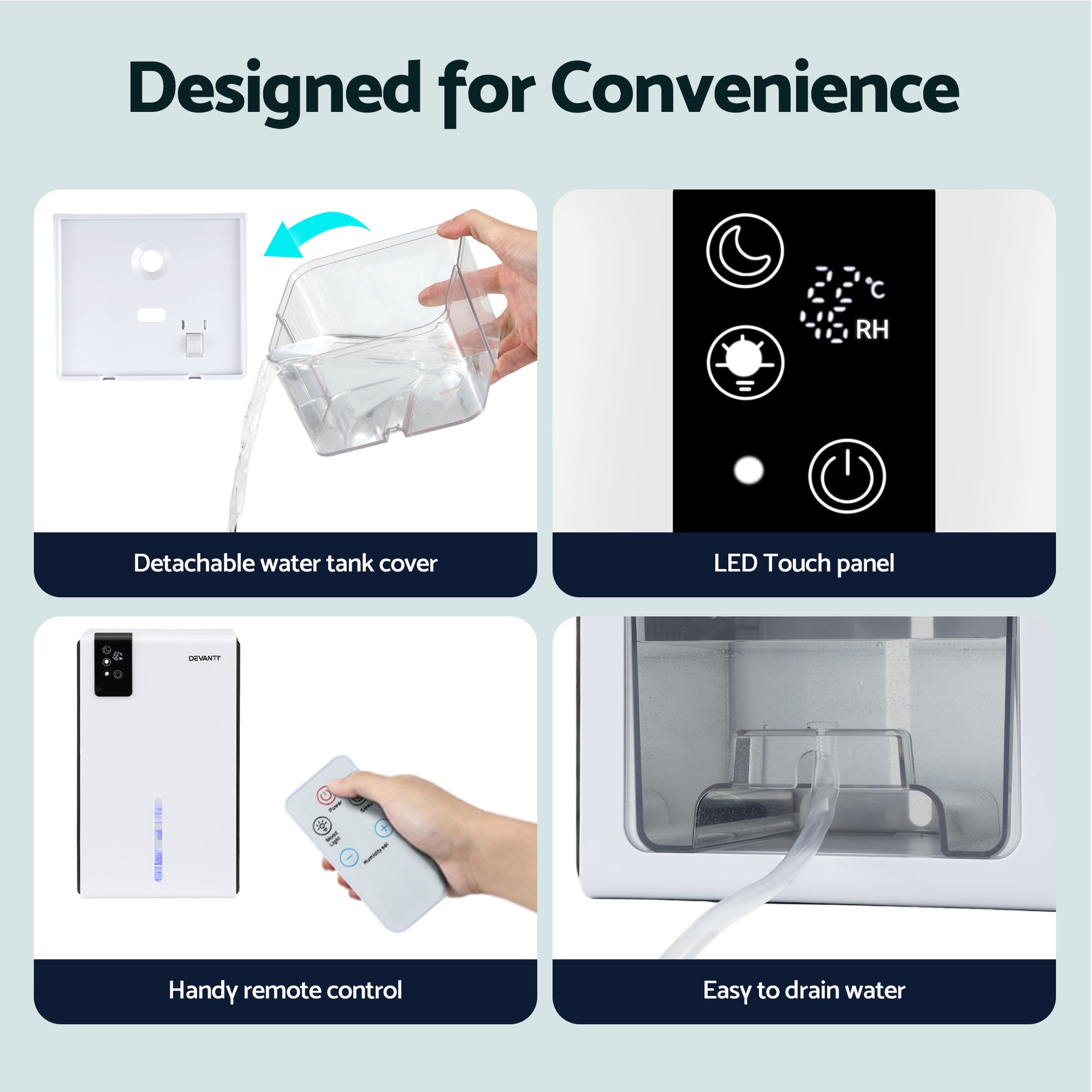 DEVANTI 2000ml Portable Dehumidifier Moisture Absorber Home Bedroom Quiet Remote - Image 7