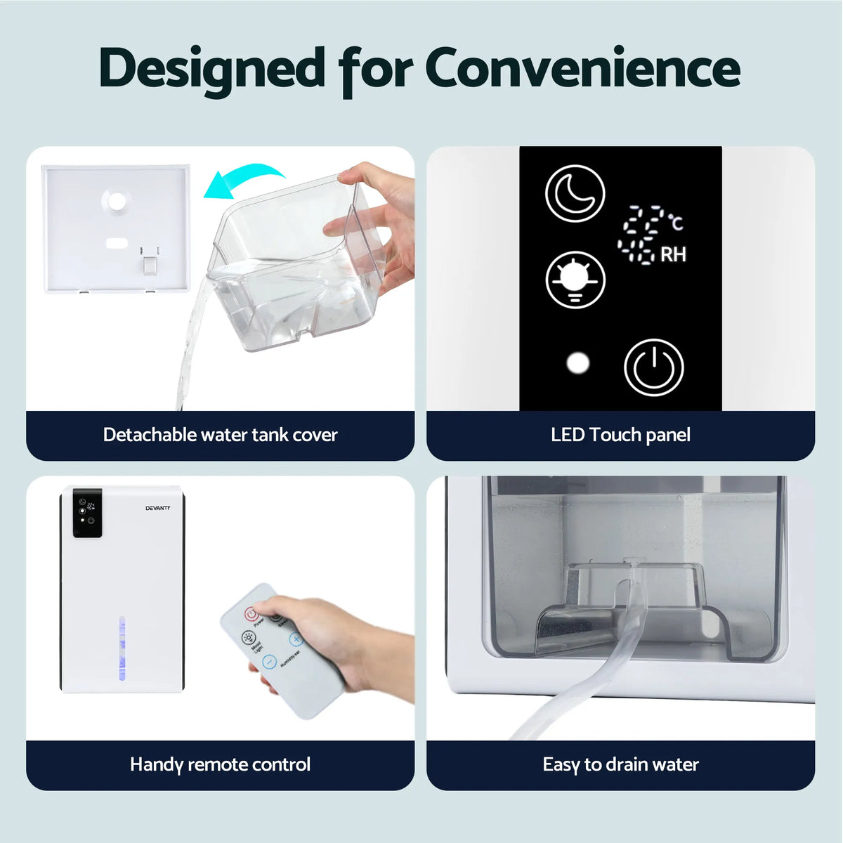 DEVANTI 2000ml Portable Dehumidifier Moisture Absorber Home Bedroom Quiet Remote - Image 7