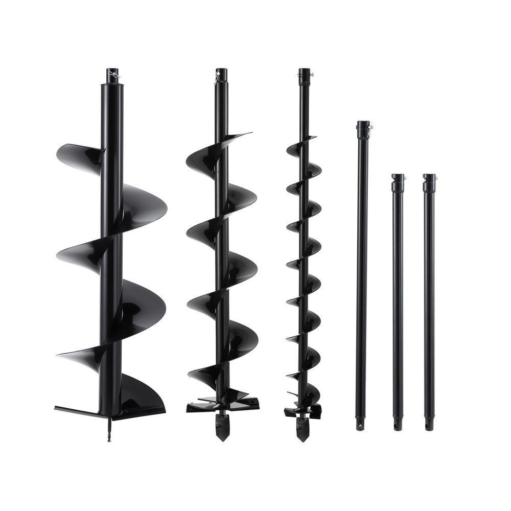 Giantz Post Hole Digger Auger Drill Bit Set 100mm 200mm 300mm Carbon Steel Black - Image 3