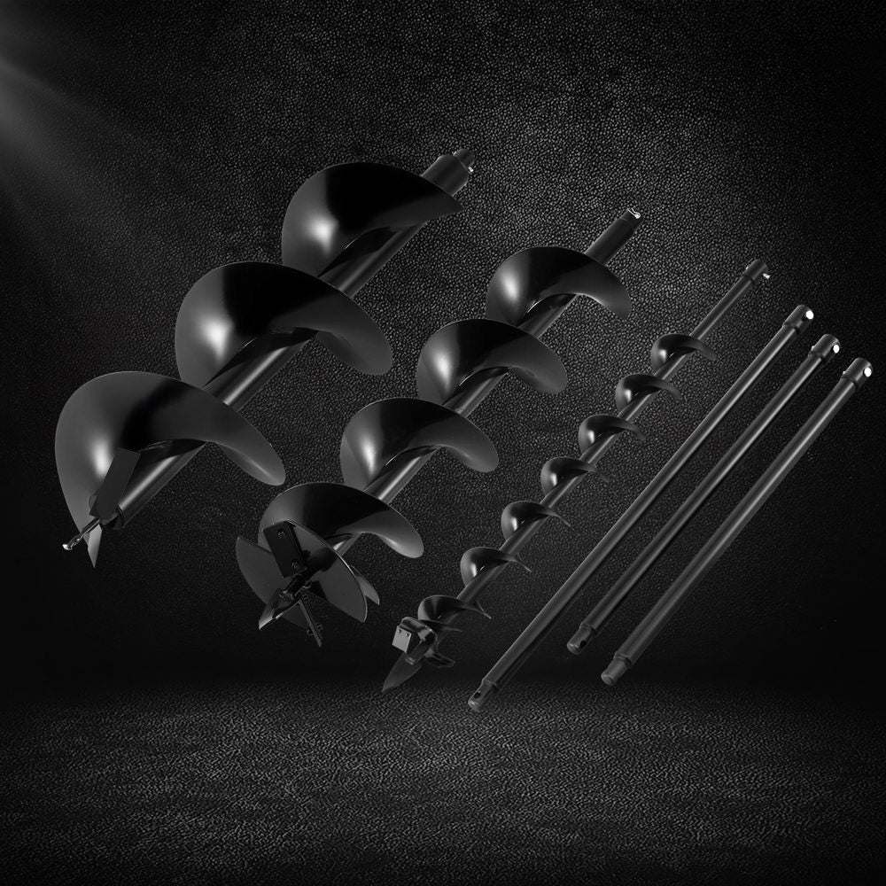 Giantz Post Hole Digger Auger Drill Bit Set 100mm 200mm 300mm Carbon Steel Black - Image 7