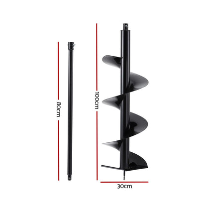 Giantz Post Hole Digger Auger Drill Bit 300mm with 80cm Extension Shaft Black - Image 2