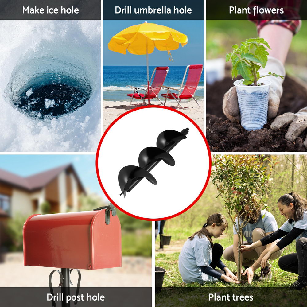 Giantz Post Hole Digger Auger Drill Bit 300mm with 80cm Extension Shaft Black - Image 5