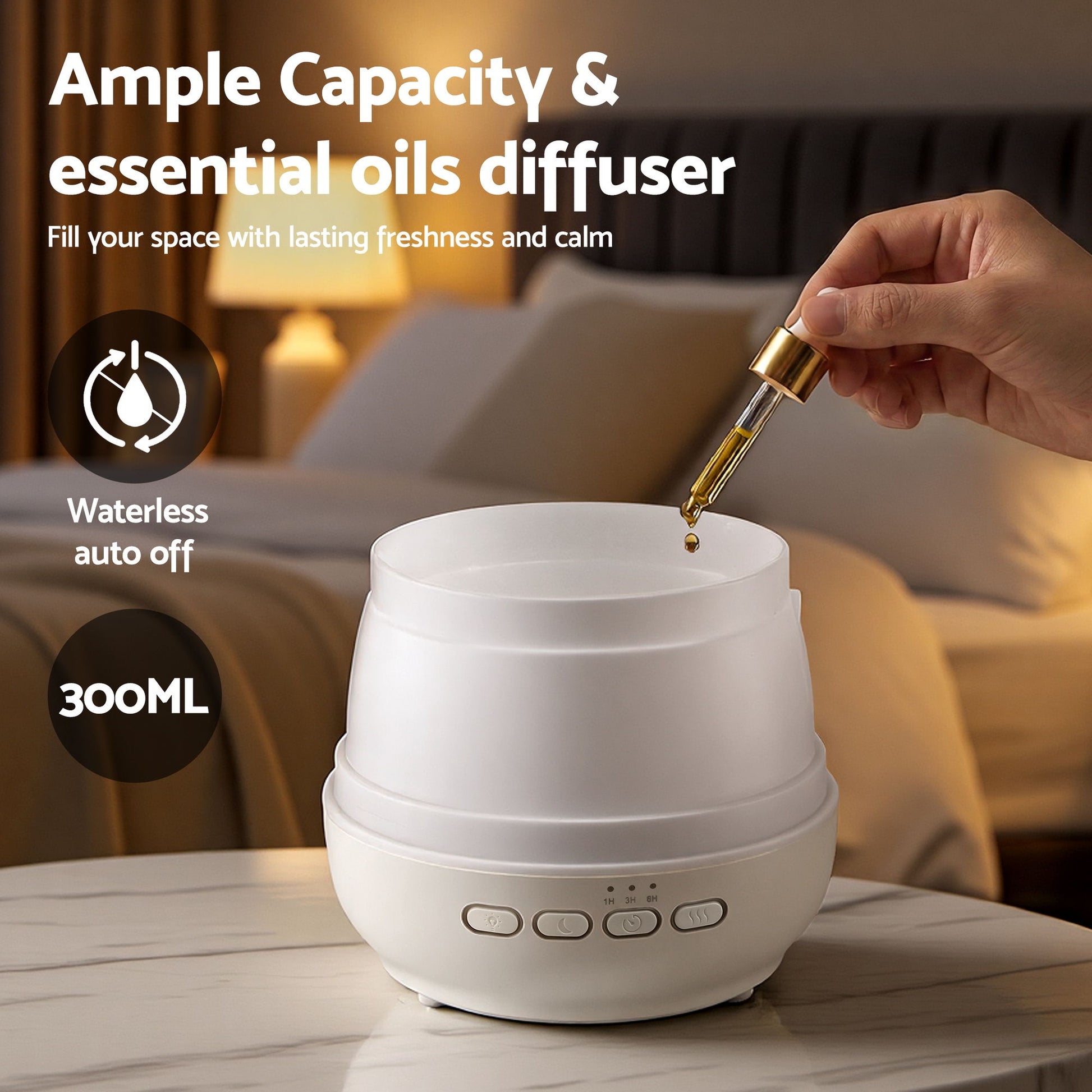 Devanti Ultrasonic Essential Oil Aroma Diffuser Aromatherapy Cool Mist Humidifier w/ LED Light 300ml - Image 7