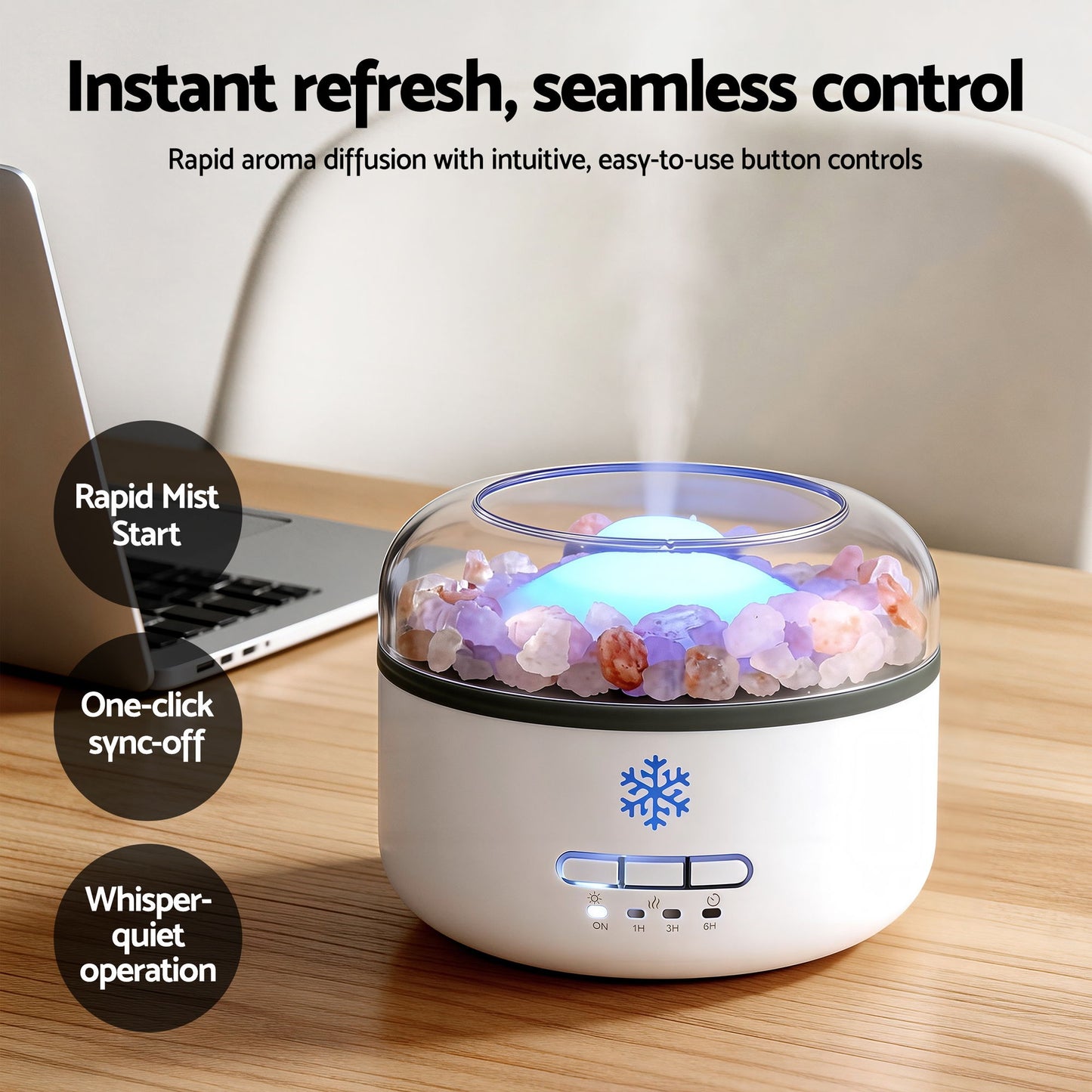 Devanti 150ml Salt Lamp Aroma Diffuser Ultrasonic Humidifier Purifier 7 LED Colors - Image 4