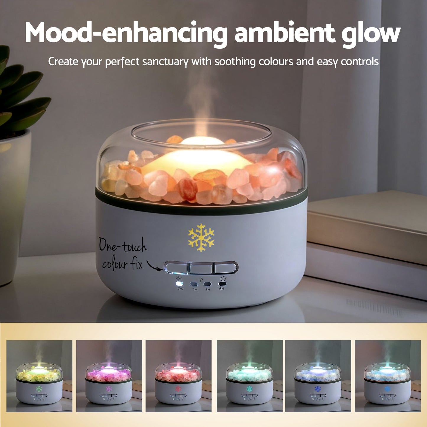 Devanti 150ml Salt Lamp Aroma Diffuser Ultrasonic Humidifier Purifier 7 LED Colors - Image 5