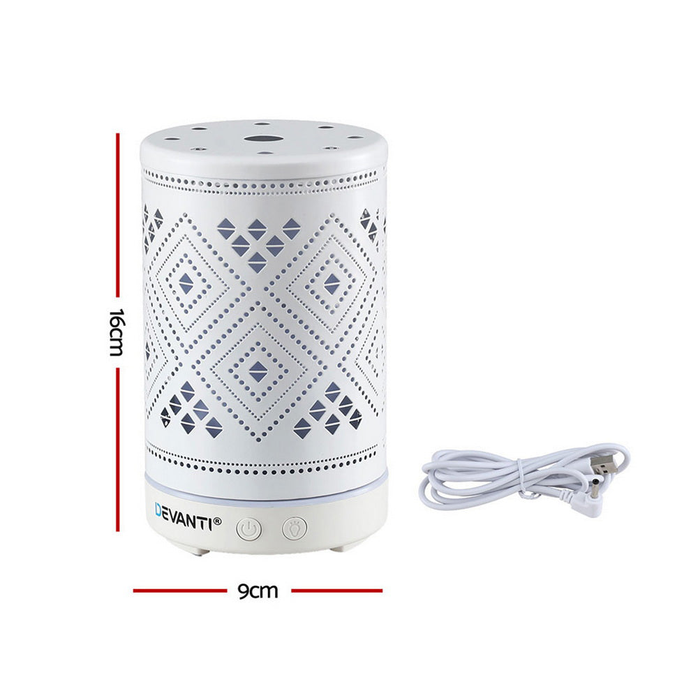 Devanti Ultrasonic Aroma Diffuser Aromatherapy 100ml LED Lights Iron Humidifier Forest - Image 3