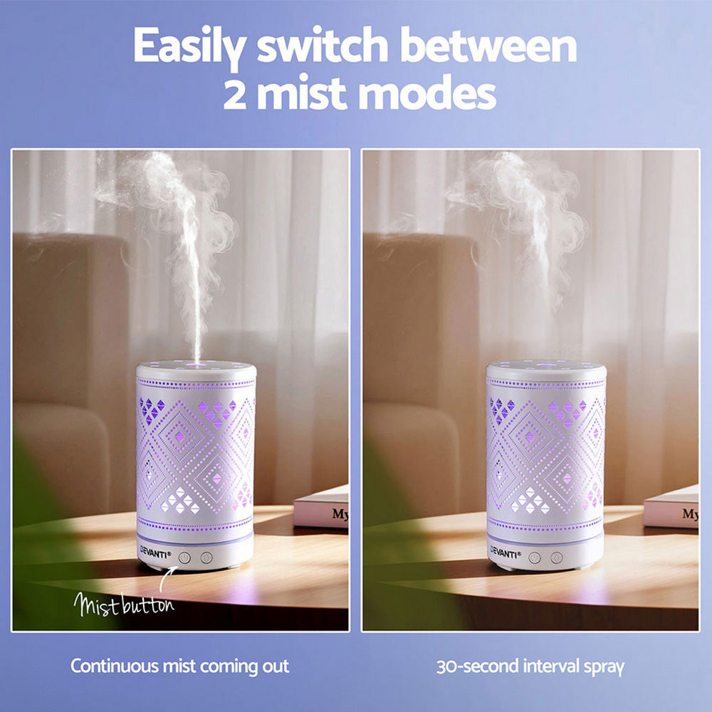 Devanti Ultrasonic Aroma Diffuser Aromatherapy 100ml LED Lights Iron Humidifier Forest - Image 5