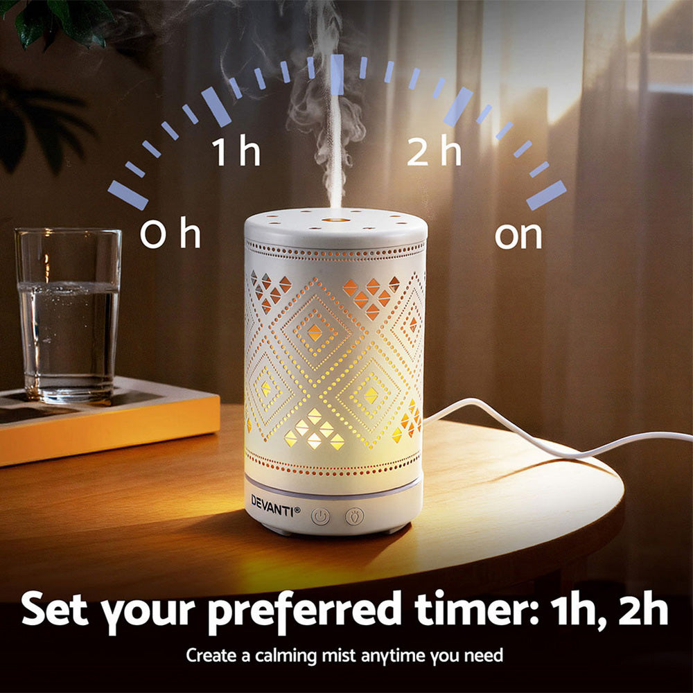 Devanti Ultrasonic Aroma Diffuser Aromatherapy 100ml LED Lights Iron Humidifier Forest - Image 7