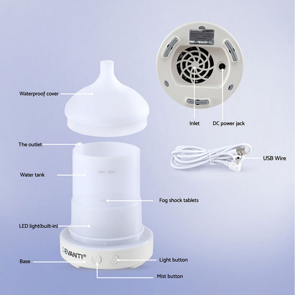 Devanti Ultrasonic Aroma Diffuser Aromatherapy 100ml LED Lights Iron Humidifier Forest - Image 9