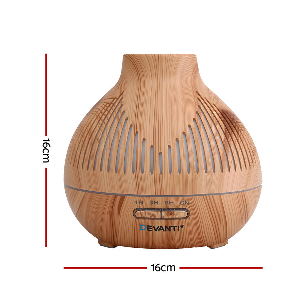 Devanti Ultrasonic Aroma Diffuser Aromatherapy 400ml LED Lights Iron Humidifier Forest Light wood grain - Image 2