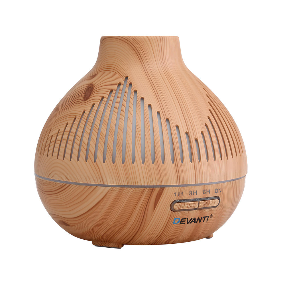 Devanti Ultrasonic Aroma Diffuser Aromatherapy 400ml LED Lights Iron Humidifier Forest Light wood grain - Image 3