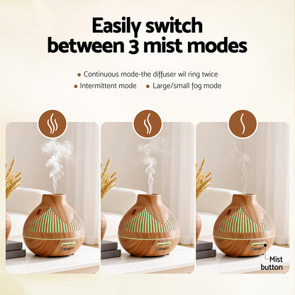 Devanti Ultrasonic Aroma Diffuser Aromatherapy 400ml LED Lights Iron Humidifier Forest Light wood grain - Image 4