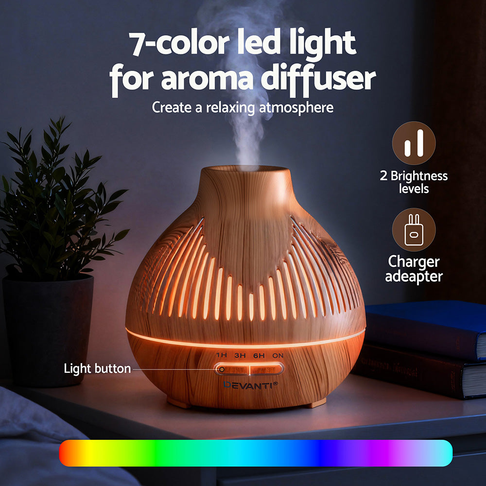 Devanti Ultrasonic Aroma Diffuser Aromatherapy 400ml LED Lights Iron Humidifier Forest Light wood grain - Image 5