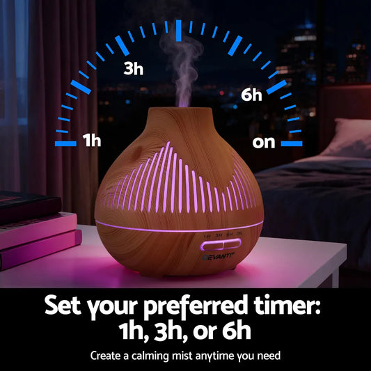 Devanti Ultrasonic Aroma Diffuser Aromatherapy 400ml LED Lights Iron Humidifier Forest Light wood grain - Image 7