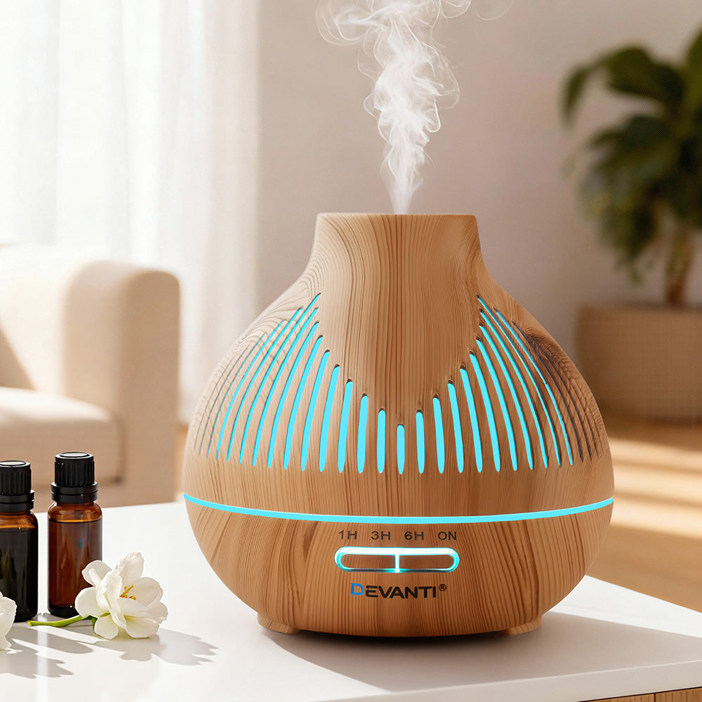 Devanti Ultrasonic Aroma Diffuser Aromatherapy 400ml LED Lights Iron Humidifier Forest Light wood grain - Image 7