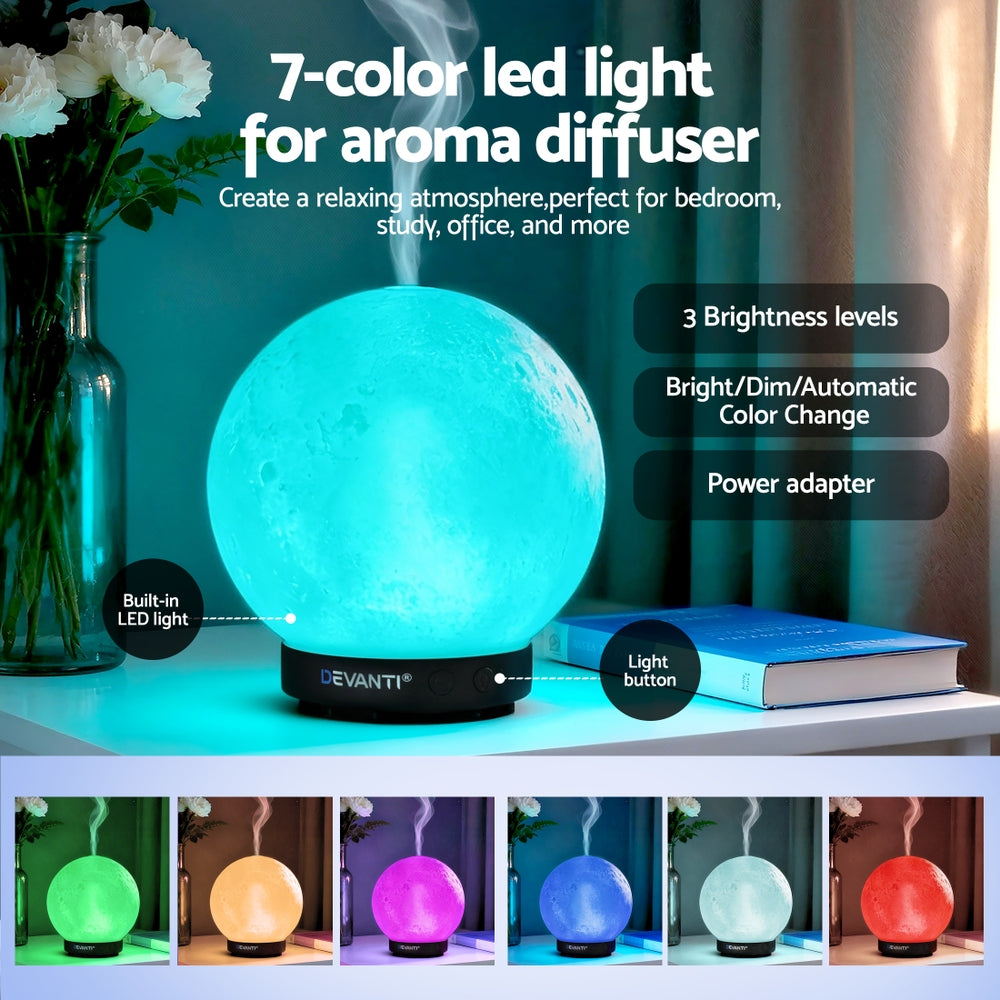 Devanti Ultrasonic Aroma Diffuser Aromatherapy Moon Lamp 100ml - Image 5