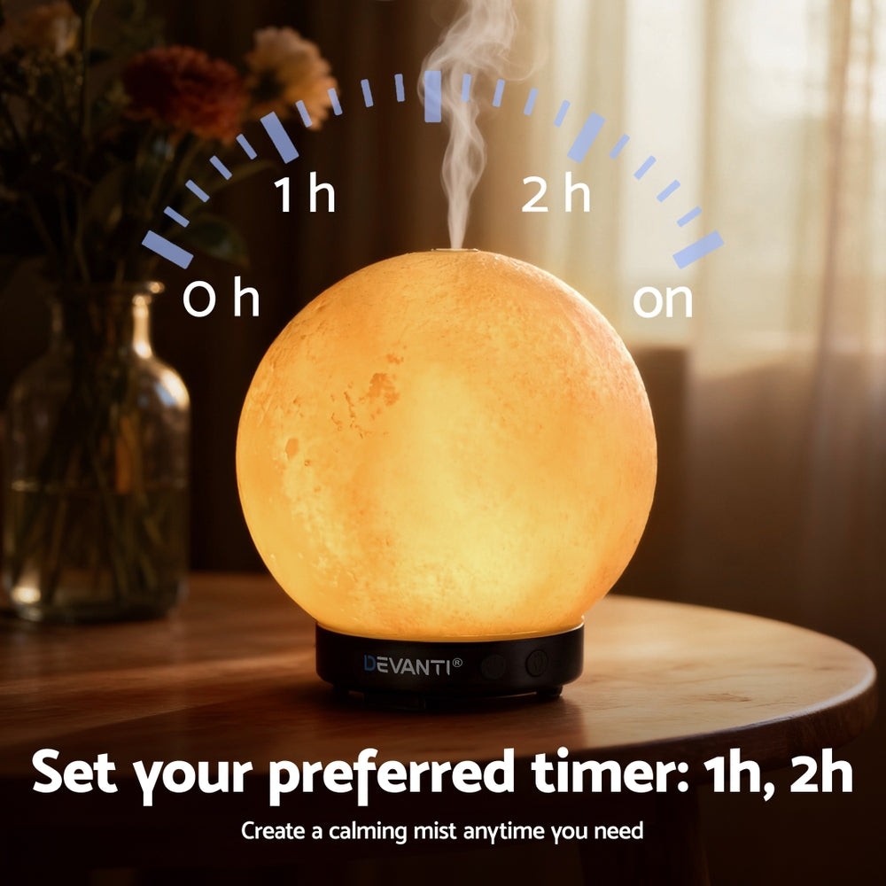 Devanti Ultrasonic Aroma Diffuser Aromatherapy Moon Lamp 100ml - Image 6