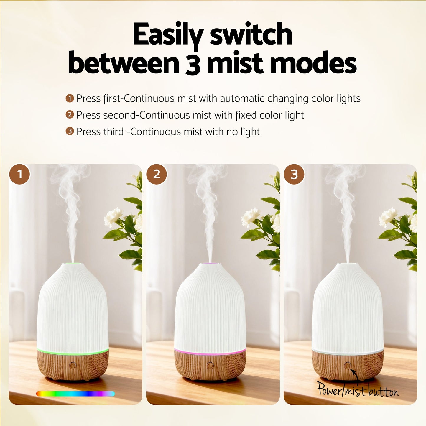 Devanti Ultrasonic Aroma Diffuser Aromatherapy 100ml LED Lights Iron Humidifier Forest - Image 4