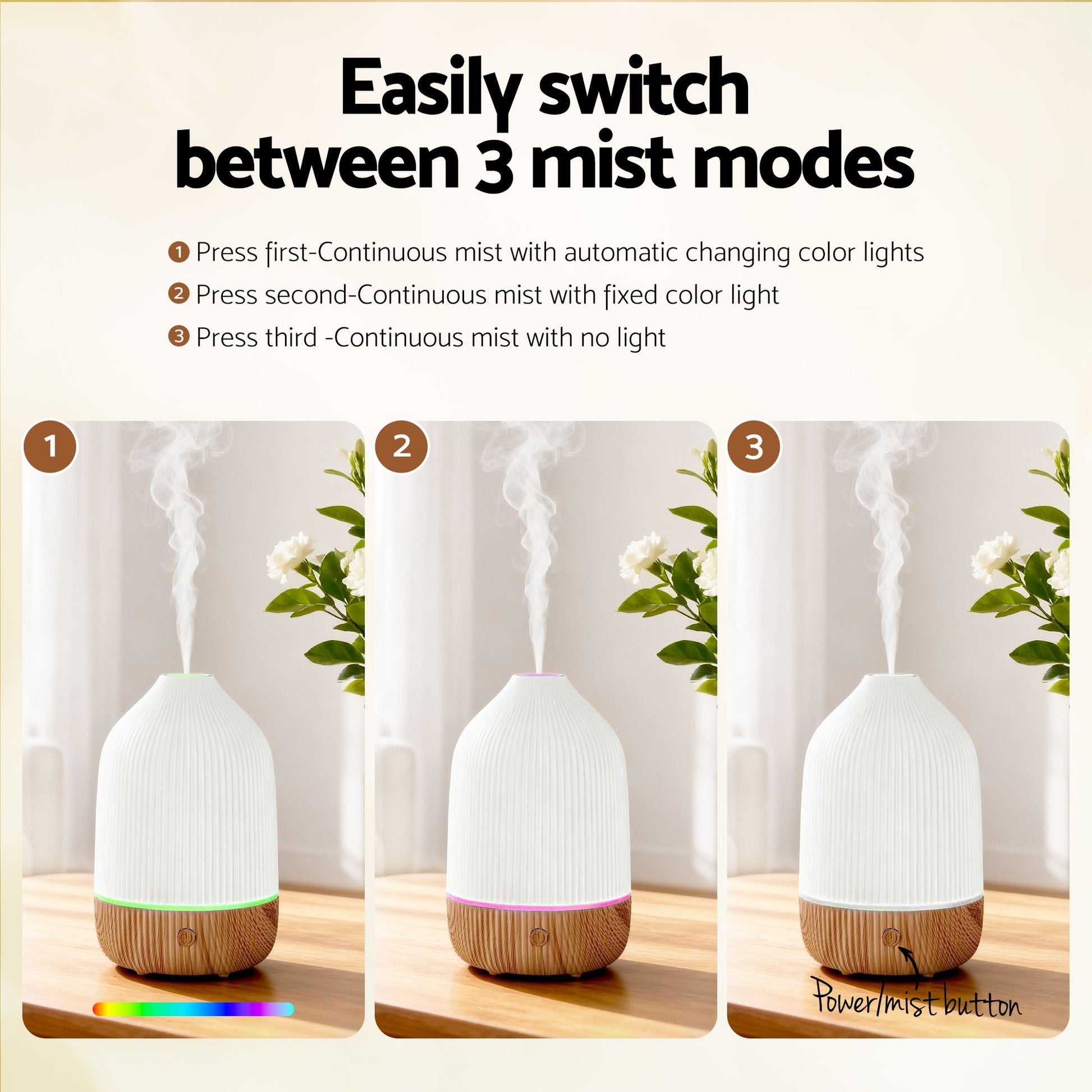 Devanti Ultrasonic Aroma Diffuser Aromatherapy 100ml LED Lights Iron Humidifier Forest - Image 4
