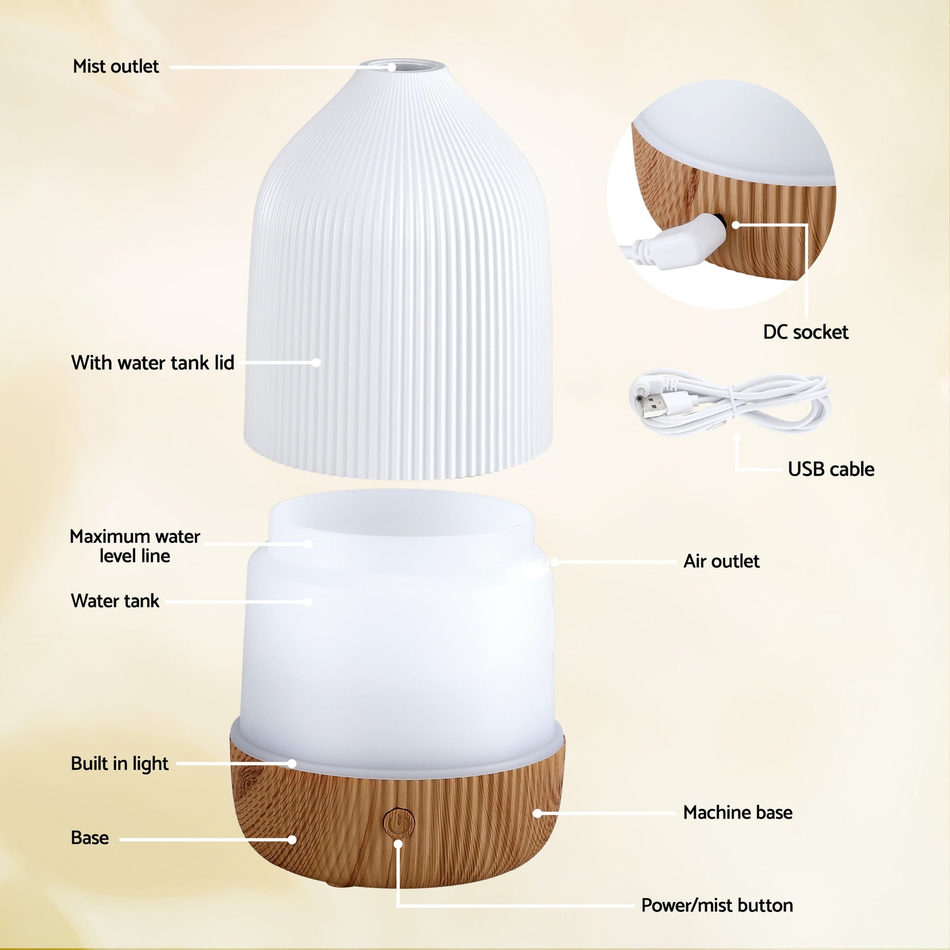 Devanti Ultrasonic Aroma Diffuser Aromatherapy 100ml LED Lights Iron Humidifier Forest - Image 8