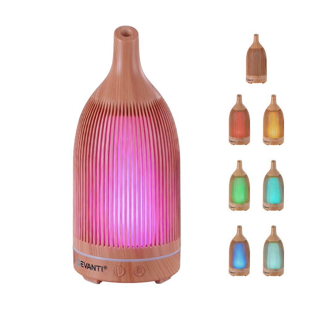 Devanti Ultrasonic Aroma Diffuser Aromatherapy 200ml LED Lights Iron Humidifier Forest Light wood grain - Image 2