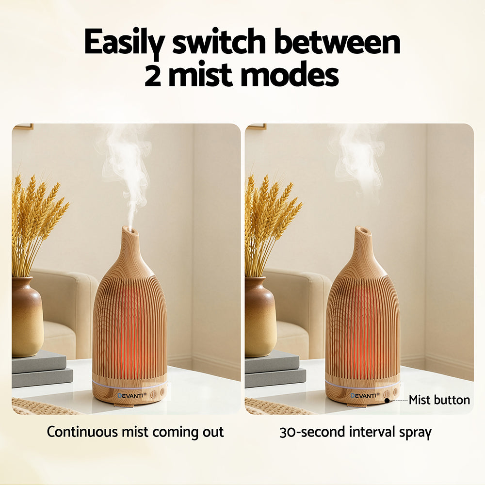 Devanti Ultrasonic Aroma Diffuser Aromatherapy 200ml LED Lights Iron Humidifier Forest Light wood grain - Image 5