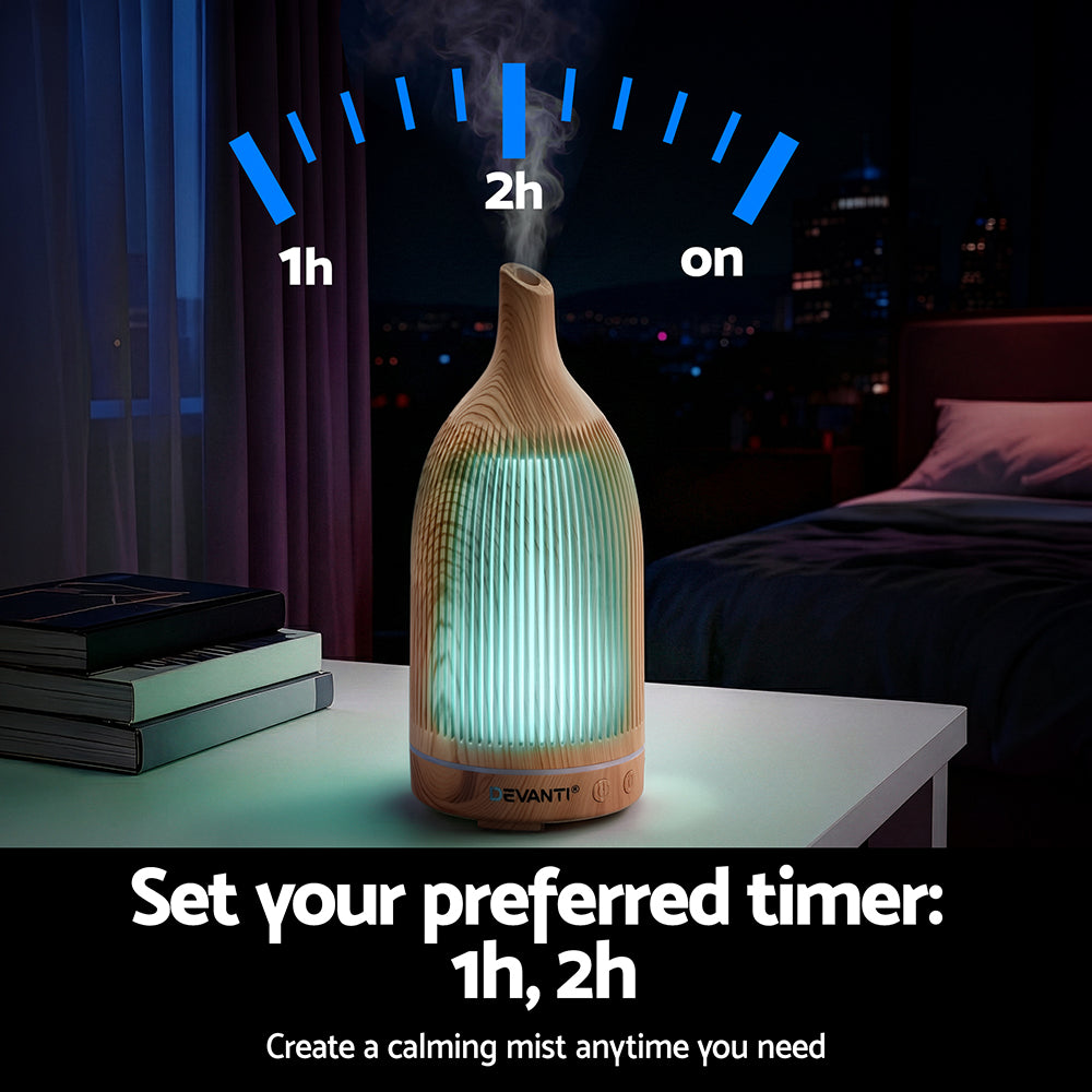 Devanti Ultrasonic Aroma Diffuser Aromatherapy 200ml LED Lights Iron Humidifier Forest Light wood grain - Image 7