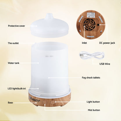 Devanti Ultrasonic Aroma Diffuser Aromatherapy 200ml LED Lights Iron Humidifier Forest - Image 9