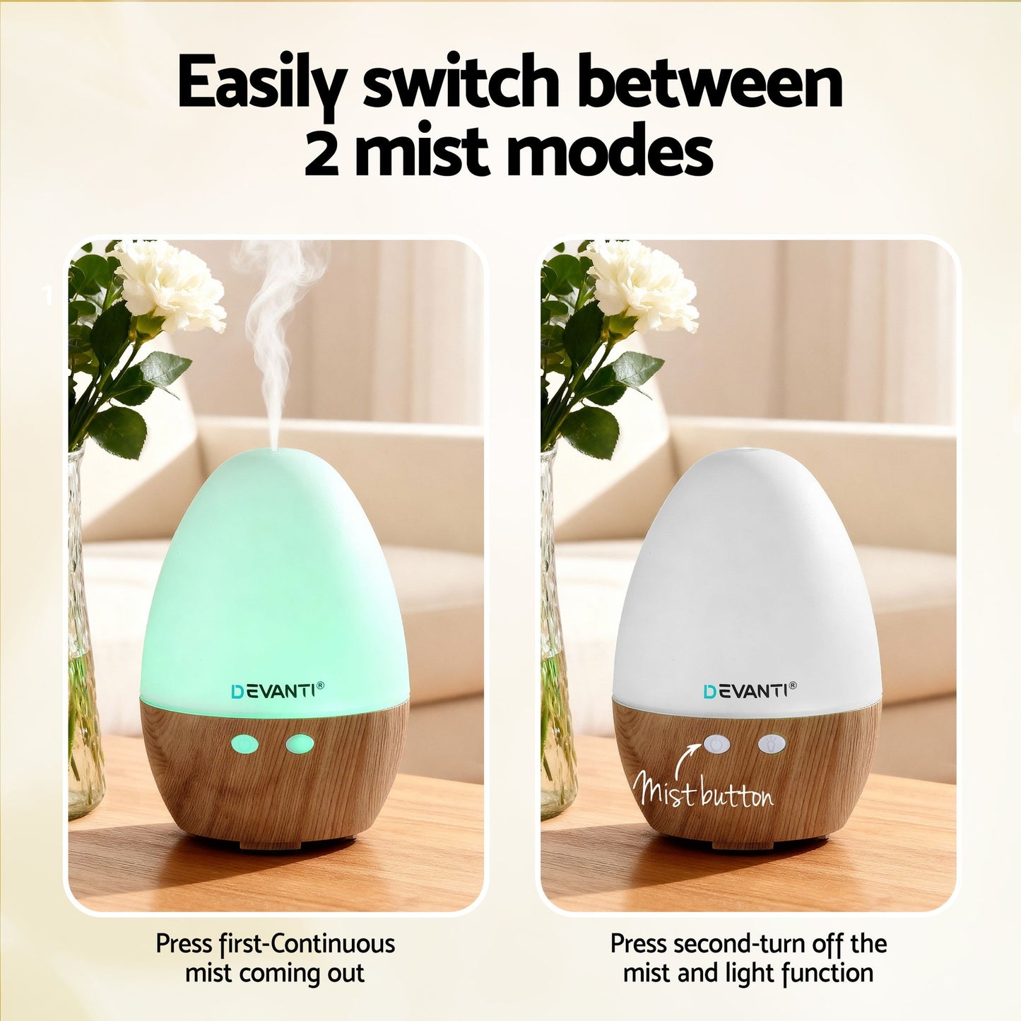 Devanti Ultrasonic Aroma Diffuser Aromatherapy 130ml LED Lights Iron Humidifier Forest - Image 4