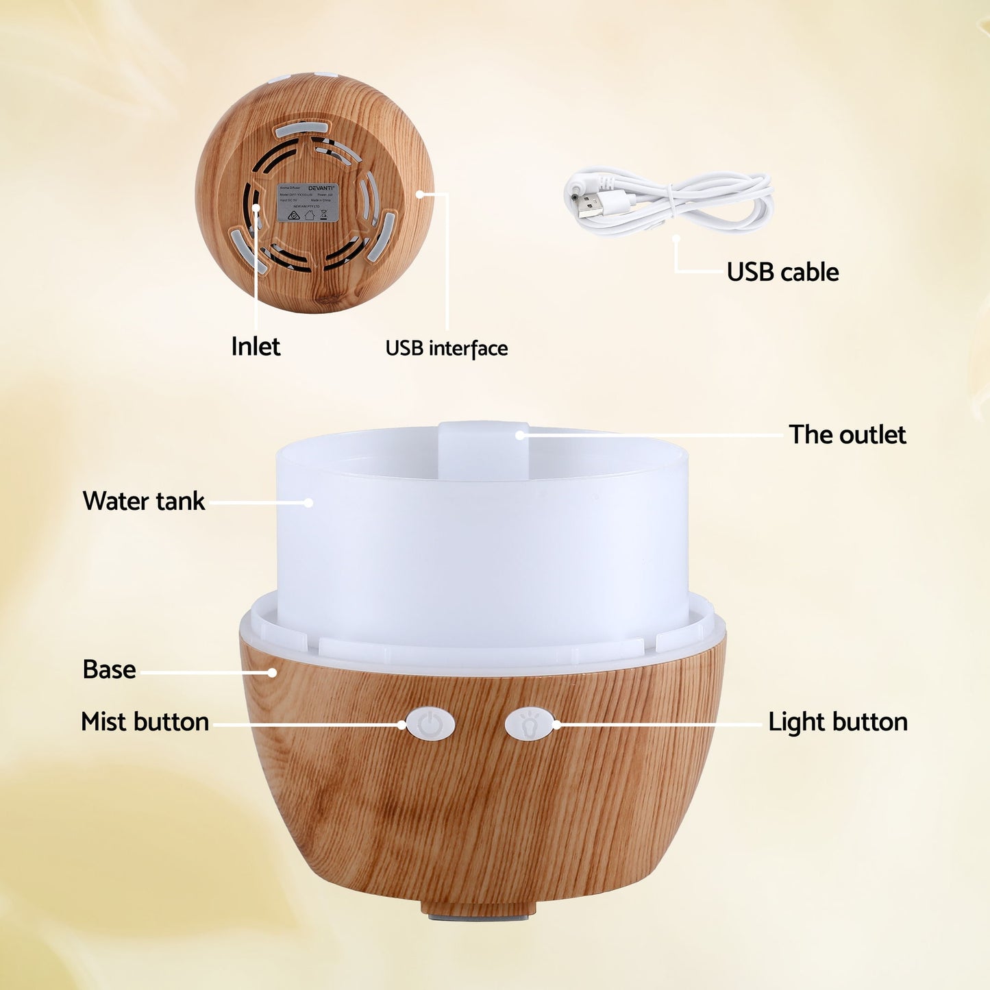 Devanti Ultrasonic Aroma Diffuser Aromatherapy 130ml LED Lights Iron Humidifier Forest - Image 8