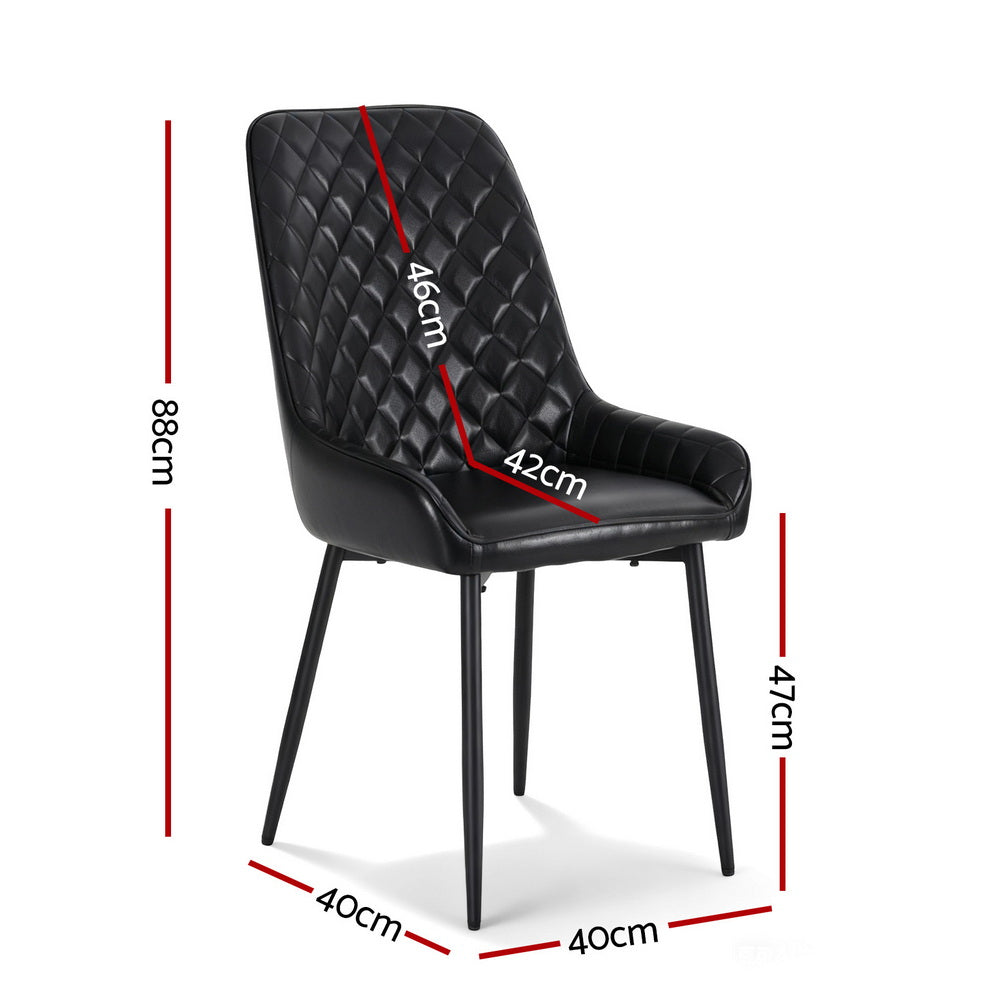 Artiss 4x Dining Chairs Retro PU Leather Kitchen Lounge Cafe Accent Chair Black - Image 2