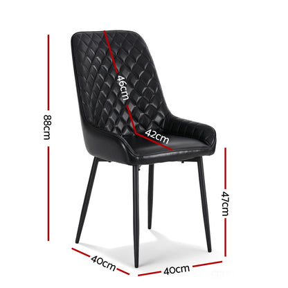 Artiss 4x Dining Chairs Retro PU Leather Kitchen Lounge Cafe Accent Chair Black - Image 2