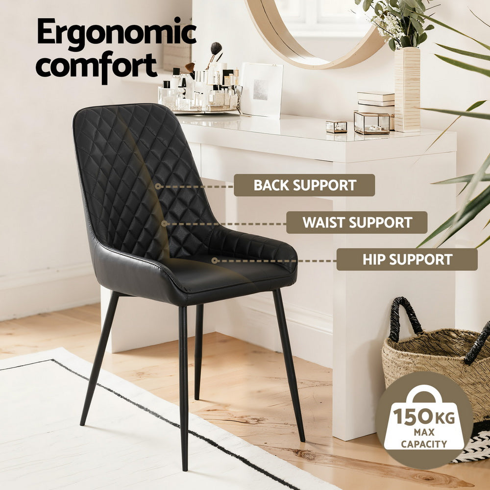 Artiss 4x Dining Chairs Retro PU Leather Kitchen Lounge Cafe Accent Chair Black - Image 4