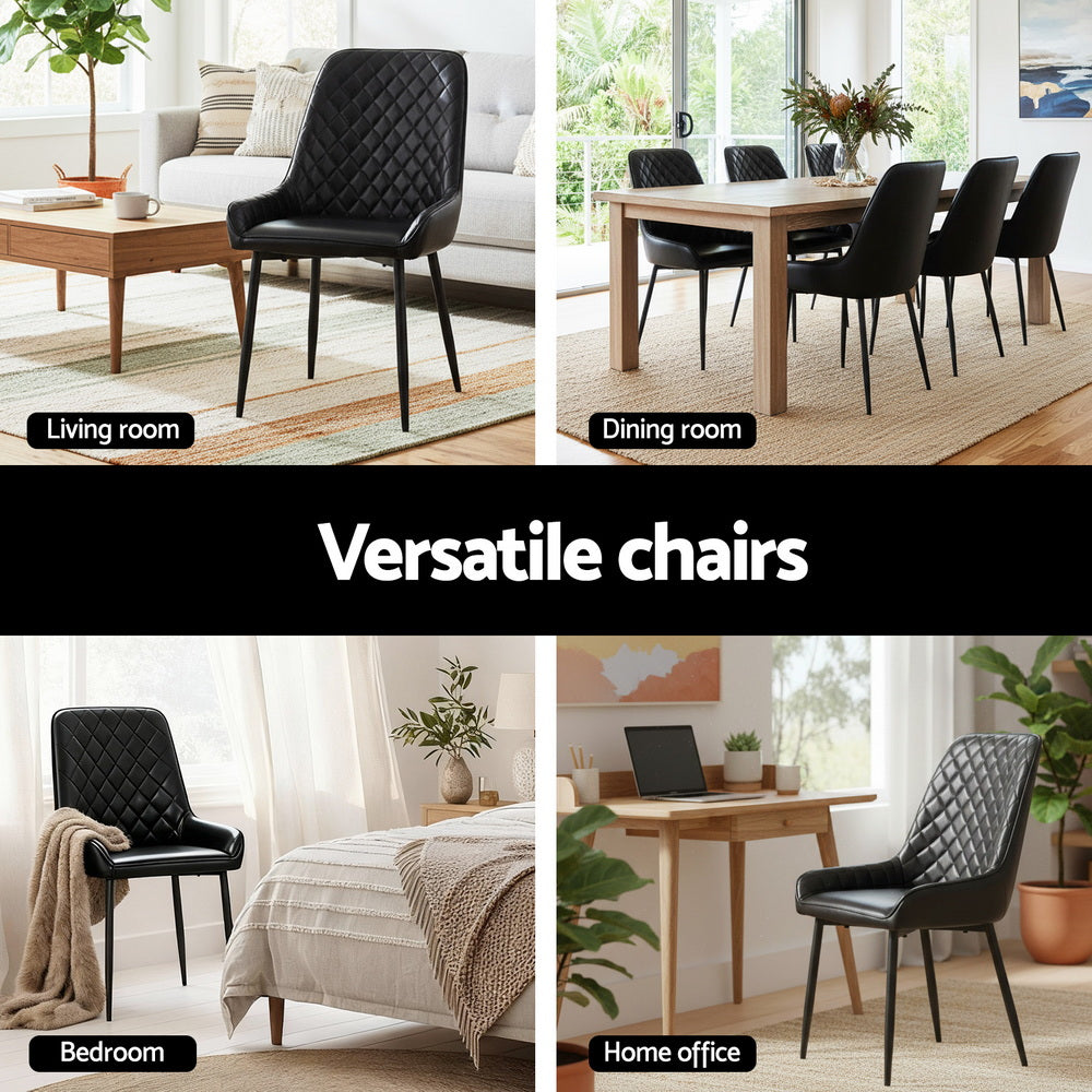 Artiss 4x Dining Chairs Retro PU Leather Kitchen Lounge Cafe Accent Chair Black - Image 5
