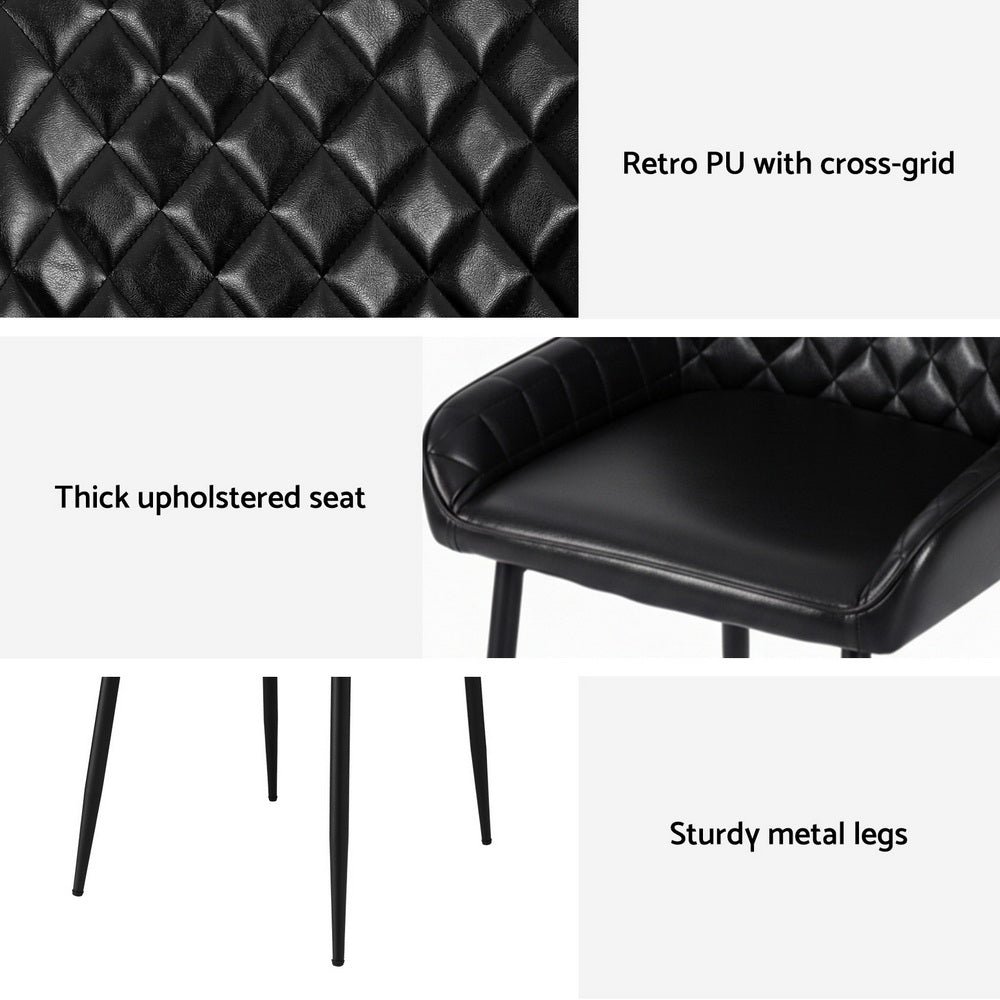 Artiss 4x Dining Chairs Retro PU Leather Kitchen Lounge Cafe Accent Chair Black - Image 6