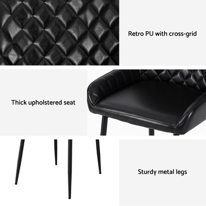 Artiss 4x Dining Chairs Retro PU Leather Kitchen Lounge Cafe Accent Chair Black - Image 6