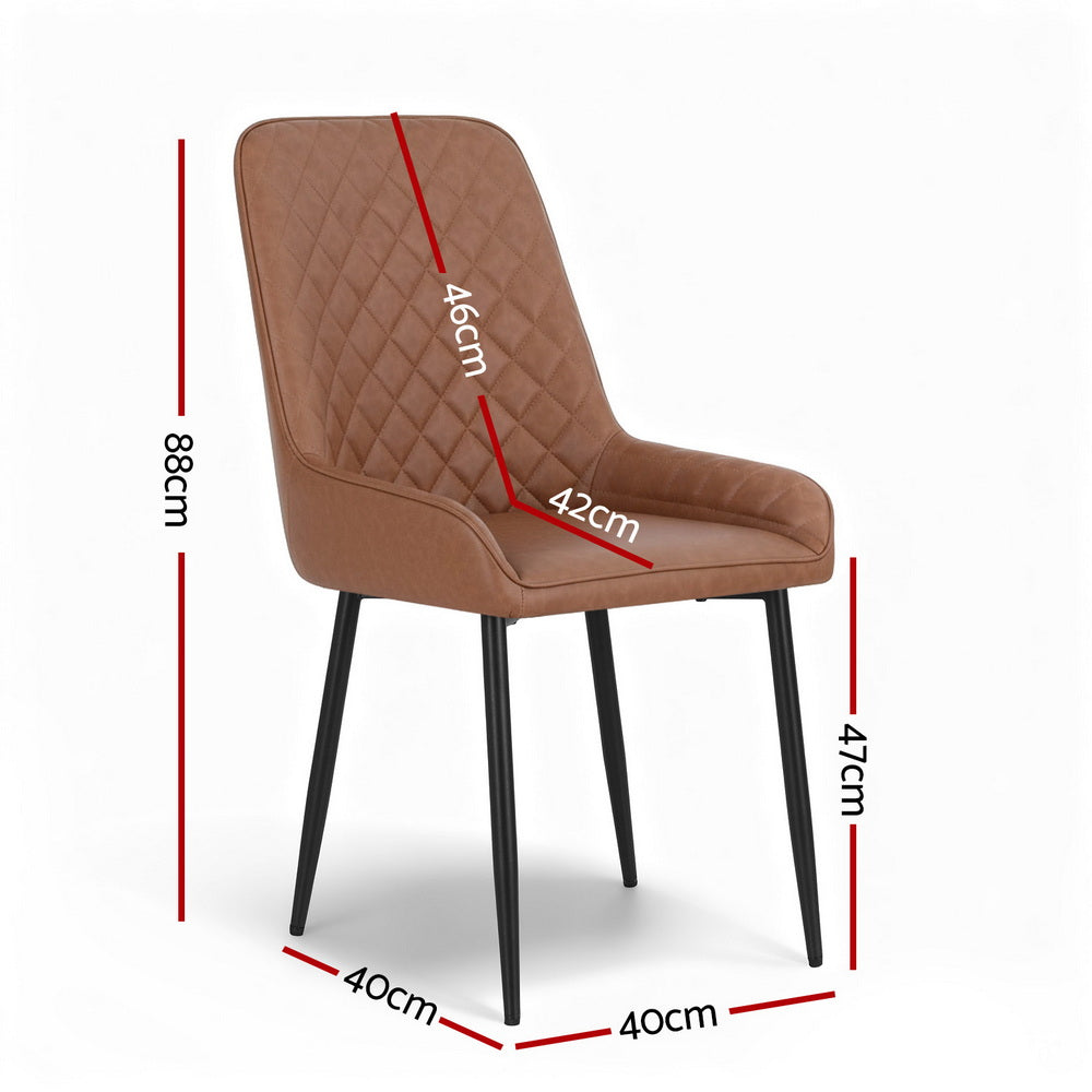 Artiss 2x Dining Chairs Retro PU Leather Kitchen Lounge Cafe Accent Chair Brown - Image 2