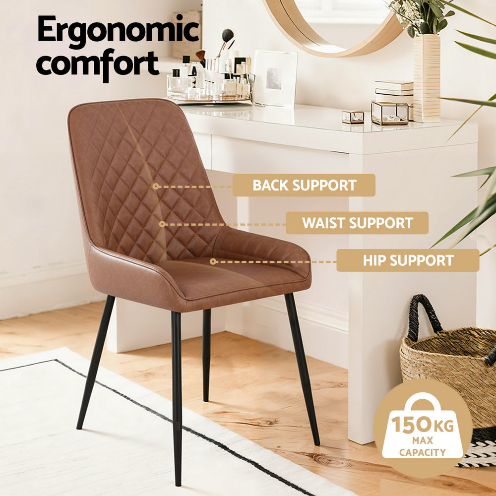 Artiss 2x Dining Chairs Retro PU Leather Kitchen Lounge Cafe Accent Chair Brown - Image 4