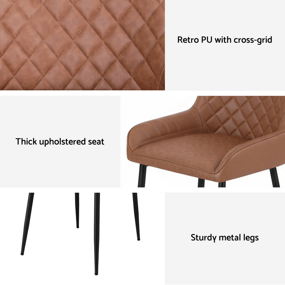 Artiss 2x Dining Chairs Retro PU Leather Kitchen Lounge Cafe Accent Chair Brown - Image 6